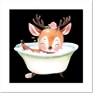 Cute Baby Deer In Bathtub Posters and Art